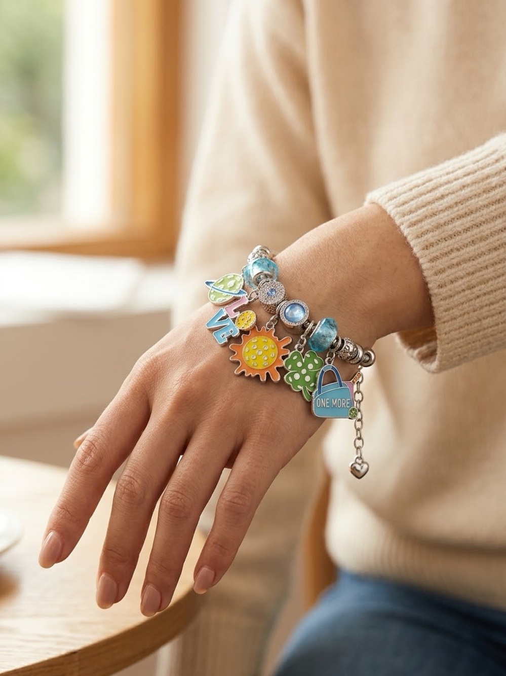 Colorful Enamel Charm Bracelet - Blue & Multicolor